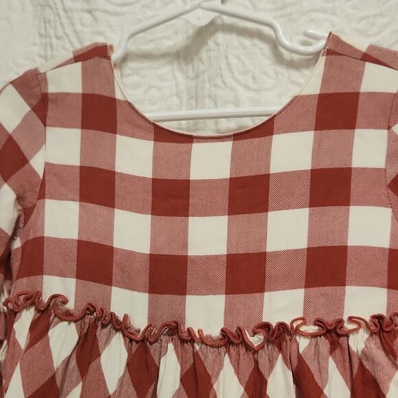 Matilda Jane dress size 4 dress rust color and off white plaid with lace ruffles - Picture 3 of 8